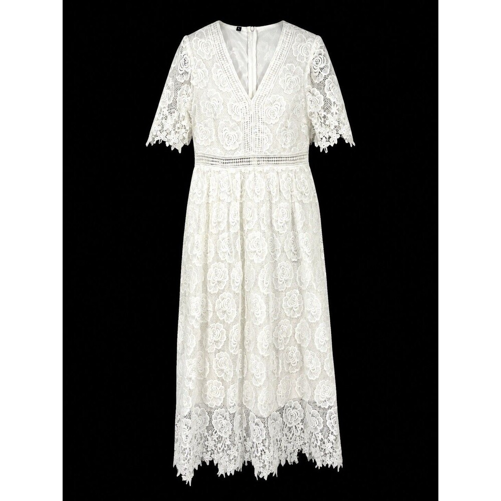 White Floral Lace Maxi Dress L Boho Wedding Bridal Cottagecore Romantic